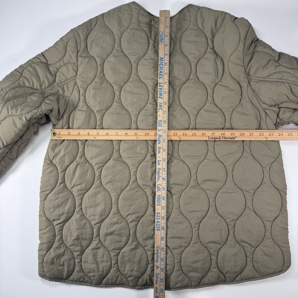 H&M Oversized Quilted Liner Jacket Snap Front Womens Medium Khaki Green Pockets - Picture 11 of 14